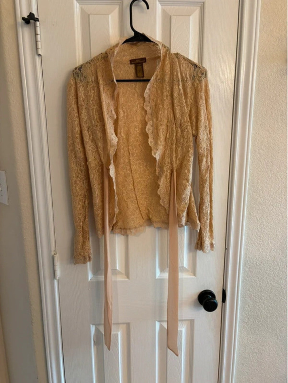 Aura From The Women At Wrangler Lace Open Front Cardigan Beige Tie Waist Women M